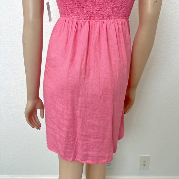[Old Navy] Pink Linen Blend Square Neck Mini Dress Smocked Tie Straps Sz Large L - Picture 8 of 12